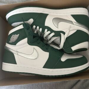 Jordan Forest Green and White Sneakers